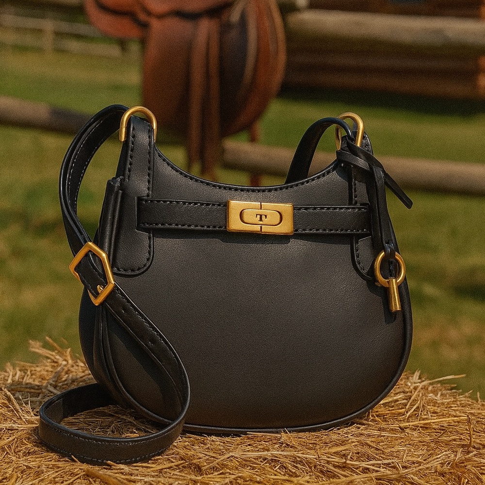 Tory Burch Small Black Lee Radziwill Saddle Bag